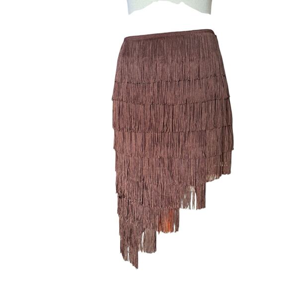 Hanna Schoenberg Brown Fringe Skirt Layered Asymmetrical Hem Festival Boho 4 - Picture 3 of 9